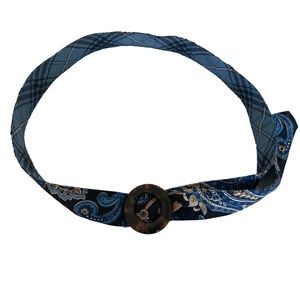 Vera Bradley 44" Reversible Belt Blue Cotton Tortoise Shell Circular Buckle